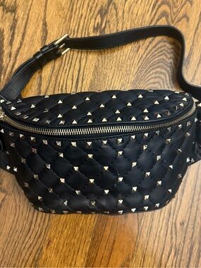 Valentino Garavani Black Quilted Studded Crossbody Belt Bag